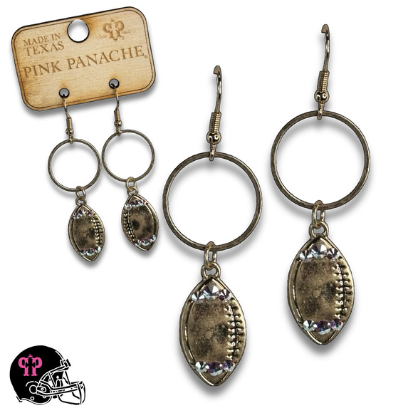 Football Dangle Earrings with Austrian Crystals Gold Tone - Picture 3 of 5